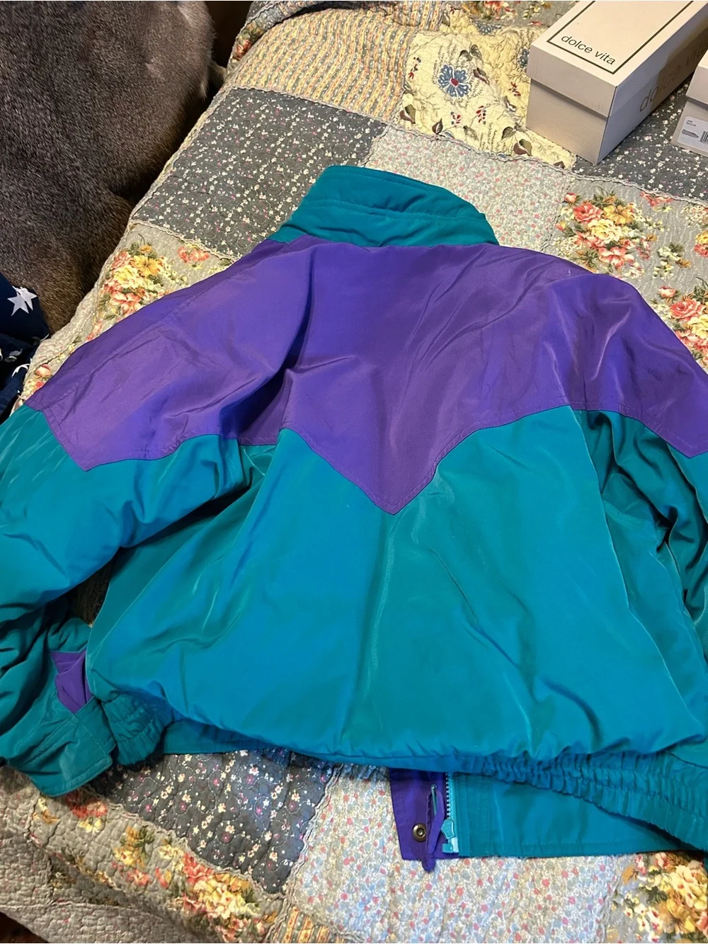 Eddie Bauer Teal and Purple Colorblock Puffer Jacket